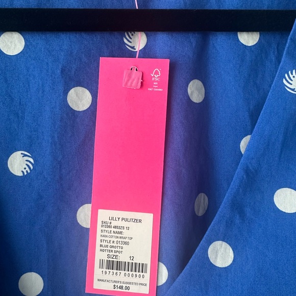New with tags! Lilly Pulitzer Kara Cotton Wrap Top blue grotto hot spot size 12 - Picture 5 of 7